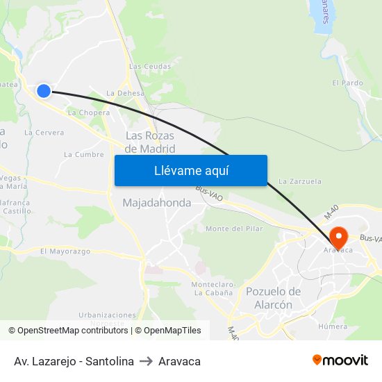 Av. Lazarejo - Santolina to Aravaca map