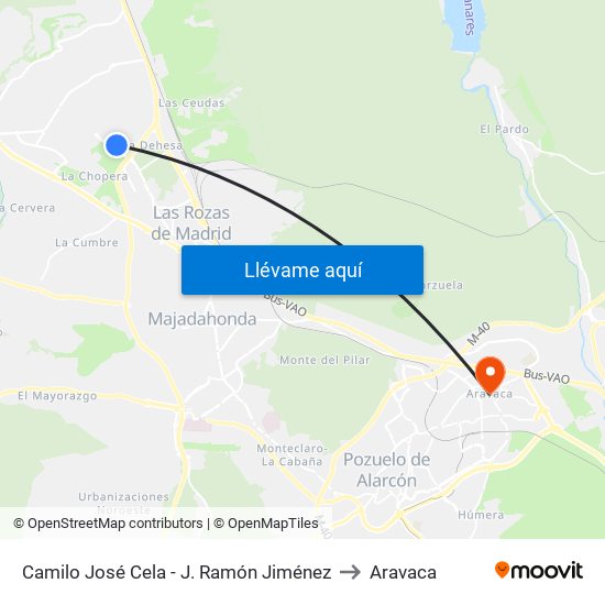 Camilo José Cela - J. Ramón Jiménez to Aravaca map