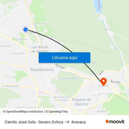 Camilo José Cela - Severo Ochoa to Aravaca map