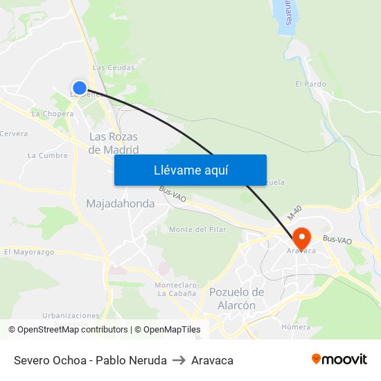 Severo Ochoa - Pablo Neruda to Aravaca map
