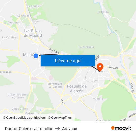 Doctor Calero - Jardinillos to Aravaca map