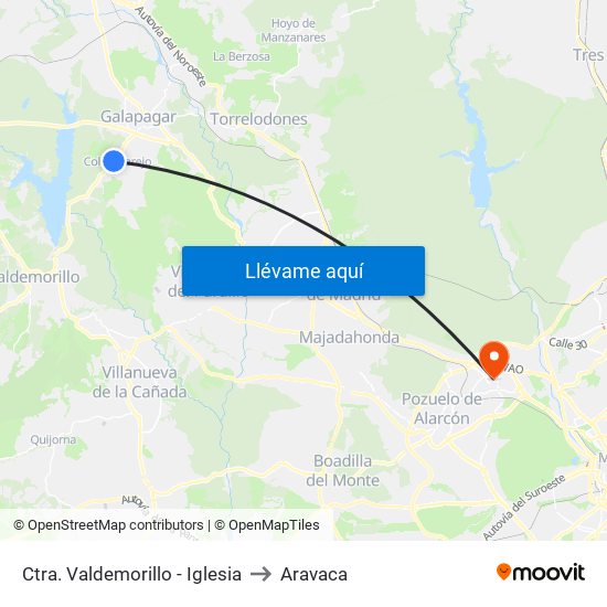 Ctra. Valdemorillo - Iglesia to Aravaca map