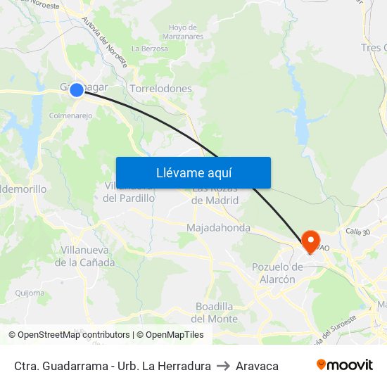 Ctra. Guadarrama - Urb. La Herradura to Aravaca map
