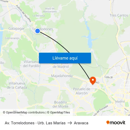 Av. Torrelodones - Urb. Las Marías to Aravaca map