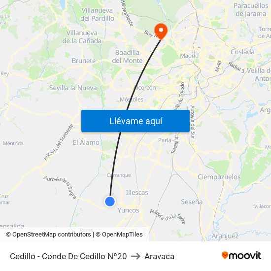 Cedillo - Conde De Cedillo Nº20 to Aravaca map