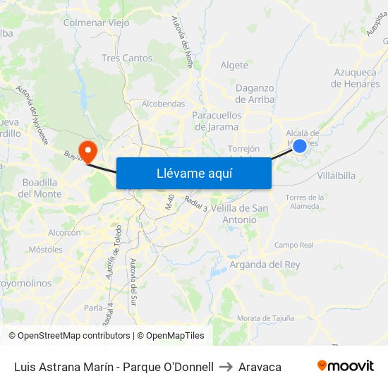 Luis Astrana Marín - Parque O'Donnell to Aravaca map