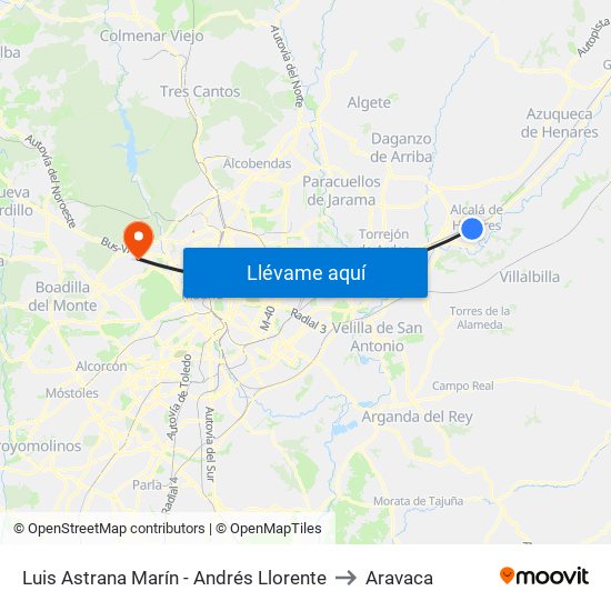 Luis Astrana Marín - Andrés Llorente to Aravaca map