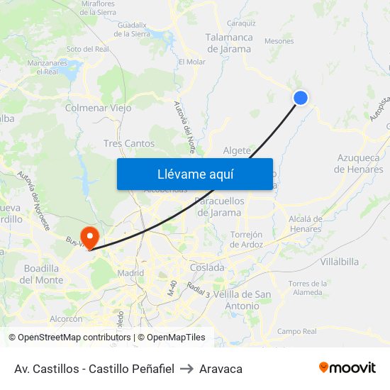 Av. Castillos - Castillo Peñafiel to Aravaca map