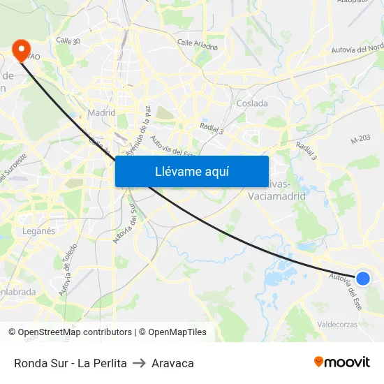 Ronda Sur - La Perlita to Aravaca map