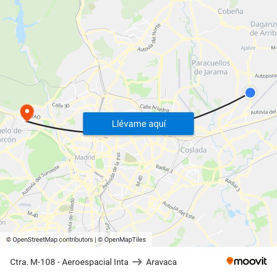 Ctra. M-108 - Aeroespacial Inta to Aravaca map