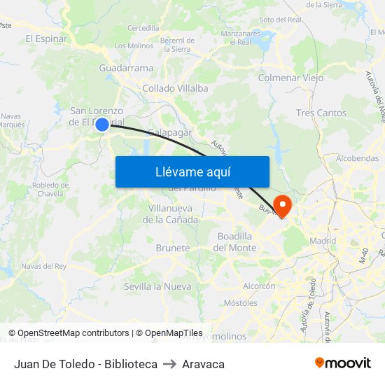 Juan De Toledo - Biblioteca to Aravaca map