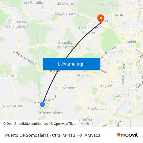 Puerto De Somosierra - Ctra. M-413 to Aravaca map