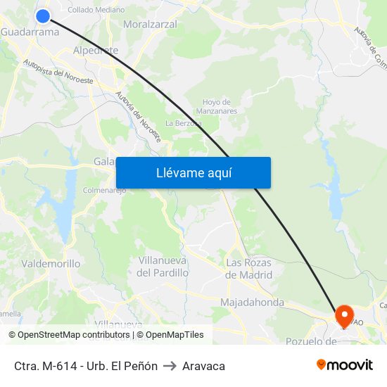 Ctra. M-614 - Urb. El Peñón to Aravaca map
