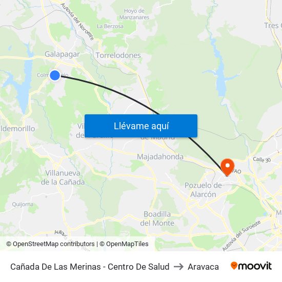 Cañada De Las Merinas - Centro De Salud to Aravaca map