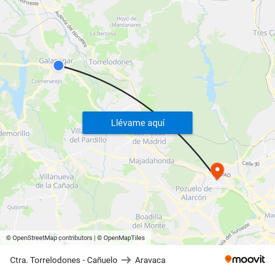 Ctra. Torrelodones - Cañuelo to Aravaca map