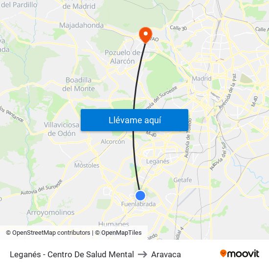 Leganés - Centro De Salud Mental to Aravaca map