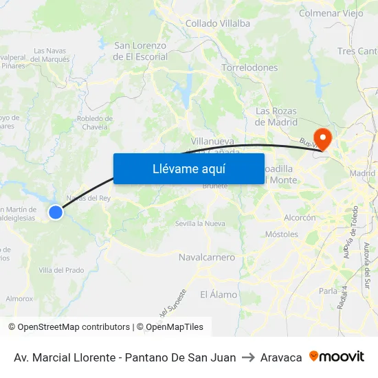 Av. Marcial Llorente - Pantano De San Juan to Aravaca map