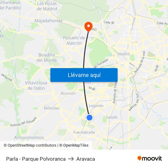 Parla - Parque Polvoranca to Aravaca map