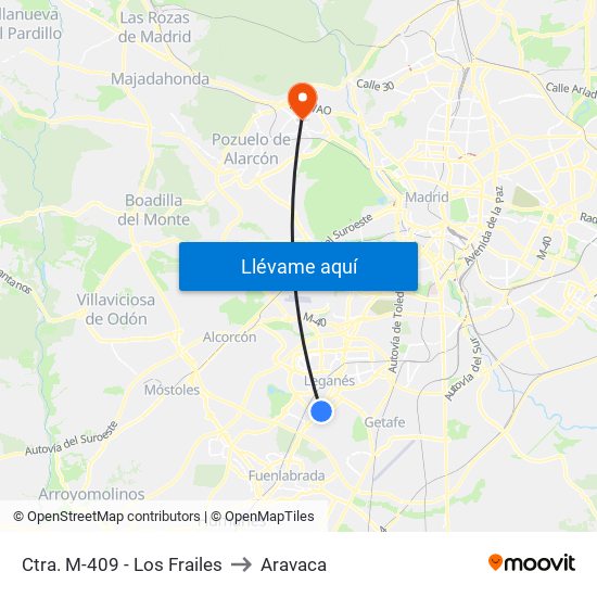 Ctra. M-409 - Los Frailes to Aravaca map