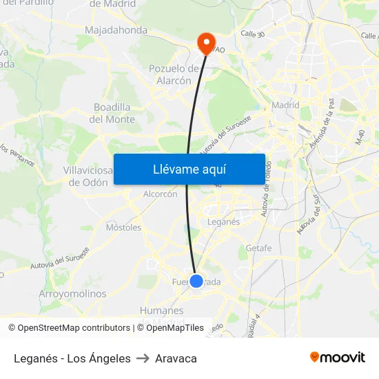 Leganés - Los Ángeles to Aravaca map
