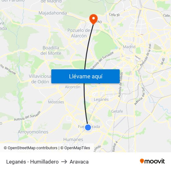 Leganés - Humilladero to Aravaca map