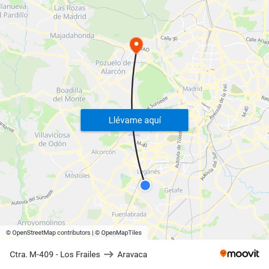 Ctra. M-409 - Los Frailes to Aravaca map