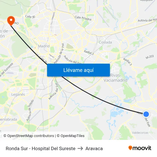 Ronda Sur - Hospital Del Sureste to Aravaca map