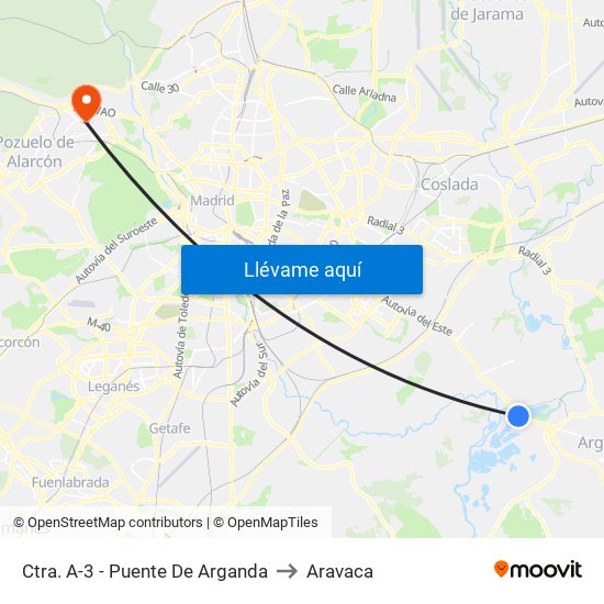 Ctra. A-3 - Puente De Arganda to Aravaca map