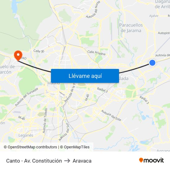 Canto - Av. Constitución to Aravaca map