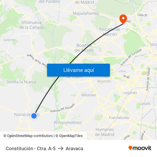 Constitución - Ctra. A-5 to Aravaca map