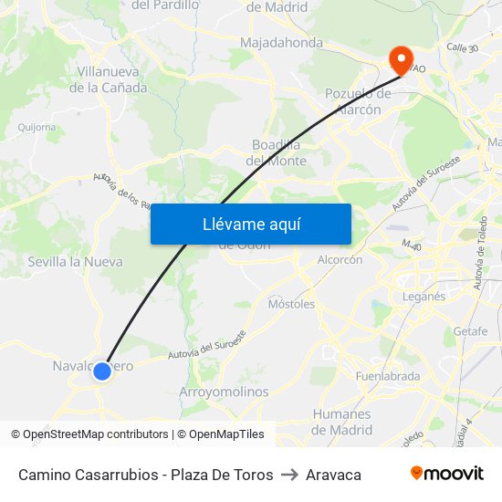 Camino Casarrubios - Plaza De Toros to Aravaca map
