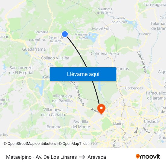 Mataelpino - Av. De Los Linares to Aravaca map