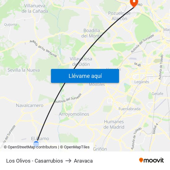 Los Olivos - Casarrubios to Aravaca map