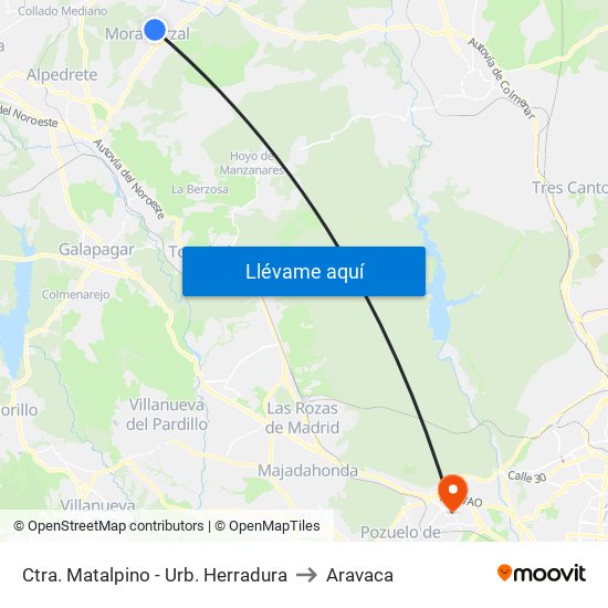 Ctra. Matalpino - Urb. Herradura to Aravaca map