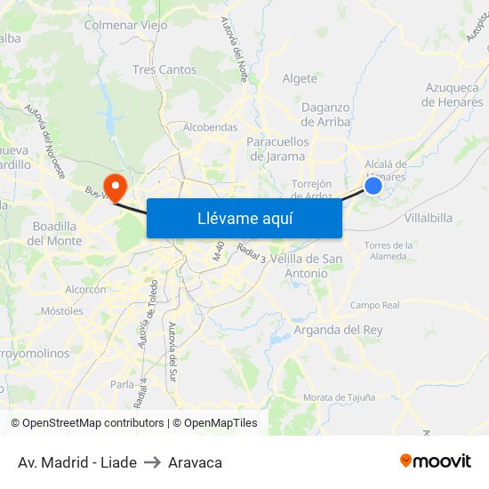 Av. Madrid - Liade to Aravaca map