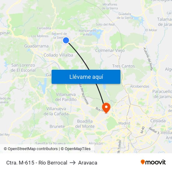 Ctra. M-615 - Río Berrocal to Aravaca map