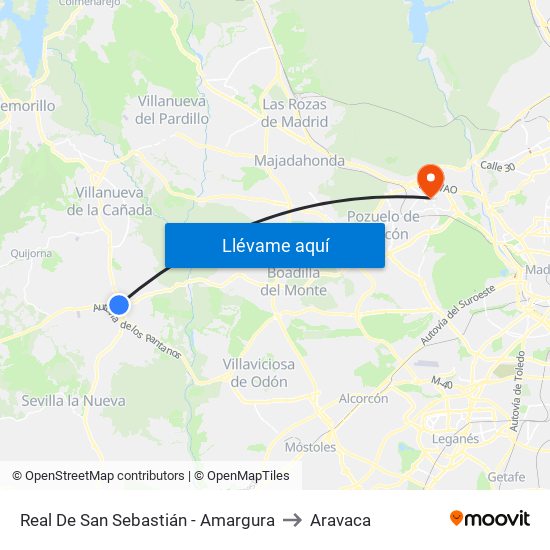 Real De San Sebastián - Amargura to Aravaca map