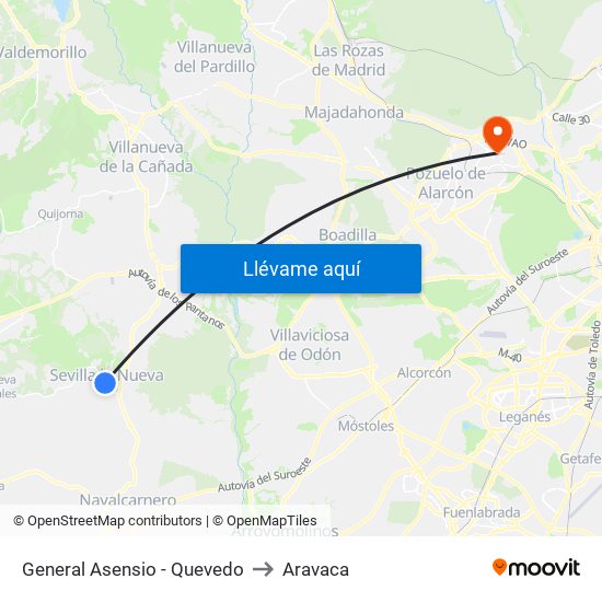 General Asensio - Quevedo to Aravaca map