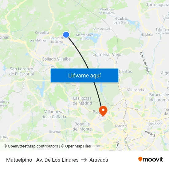 Mataelpino - Av. De Los Linares to Aravaca map