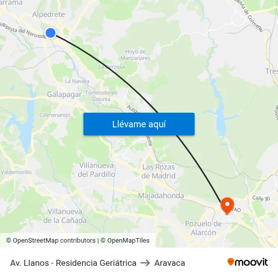 Av. Llanos - Residencia Geriátrica to Aravaca map