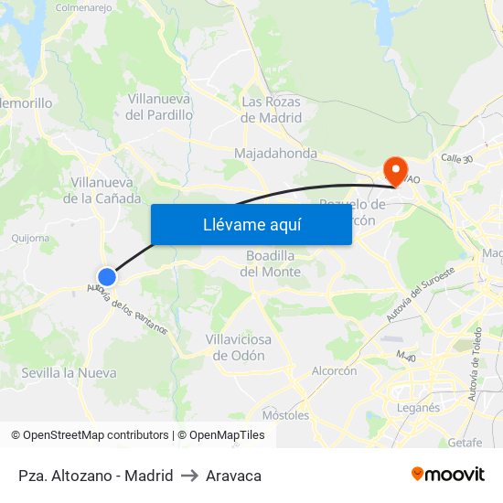 Pza. Altozano - Madrid to Aravaca map