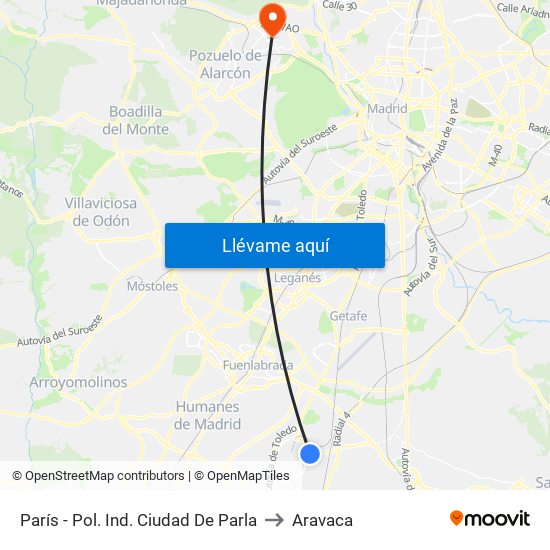 París - Pol. Ind. Ciudad De Parla to Aravaca map