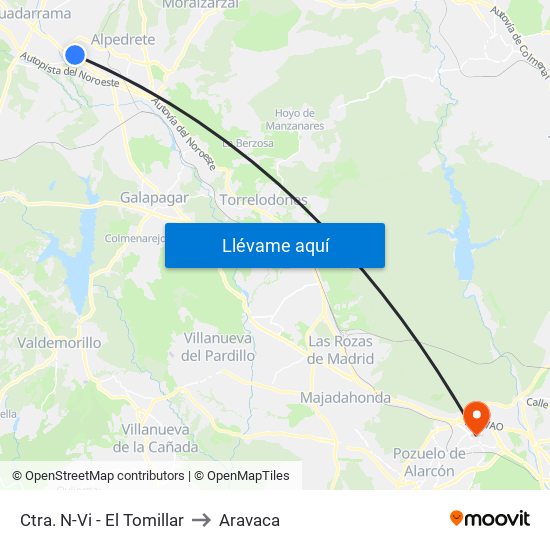 Ctra. N-Vi - El Tomillar to Aravaca map
