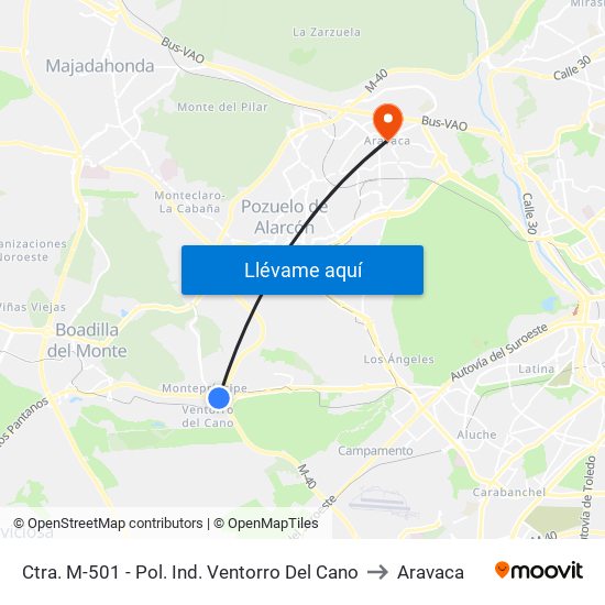 Ctra. M-501 - Pol. Ind. Ventorro Del Cano to Aravaca map