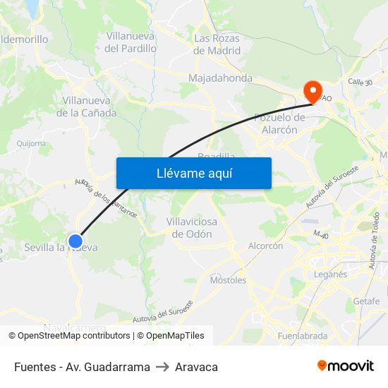 Fuentes - Av. Guadarrama to Aravaca map