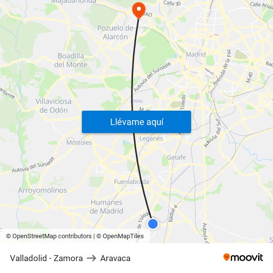 Valladolid - Zamora to Aravaca map