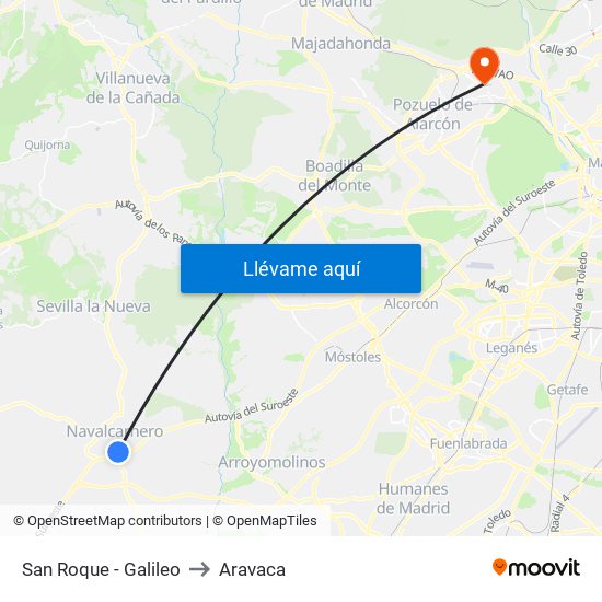 San Roque - Galileo to Aravaca map