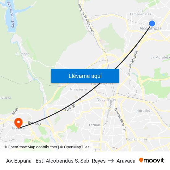 Av. España - Est. Alcobendas S. Seb. Reyes to Aravaca map
