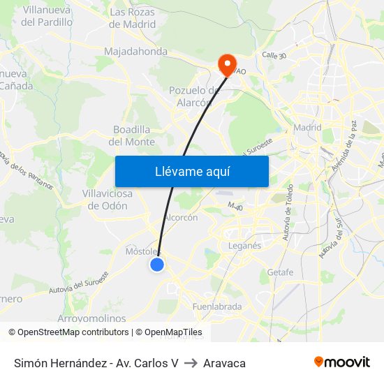 Simón Hernández - Av. Carlos V to Aravaca map