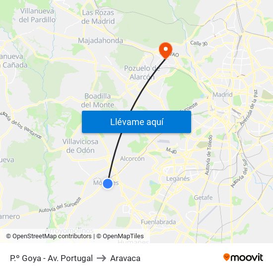 P.º Goya - Av. Portugal to Aravaca map
